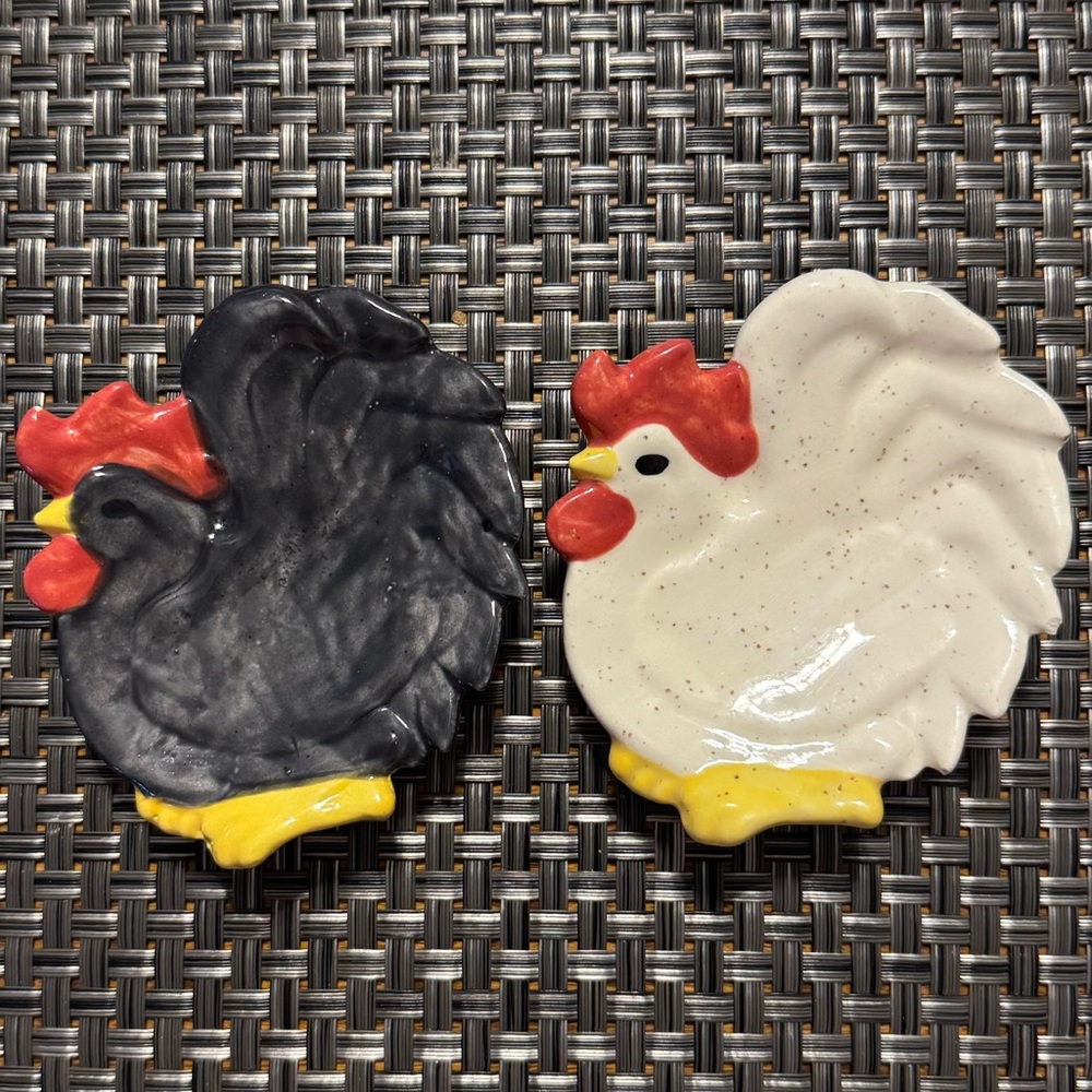 Homemade Ceramic Rooster Teabag or Spoon Holders